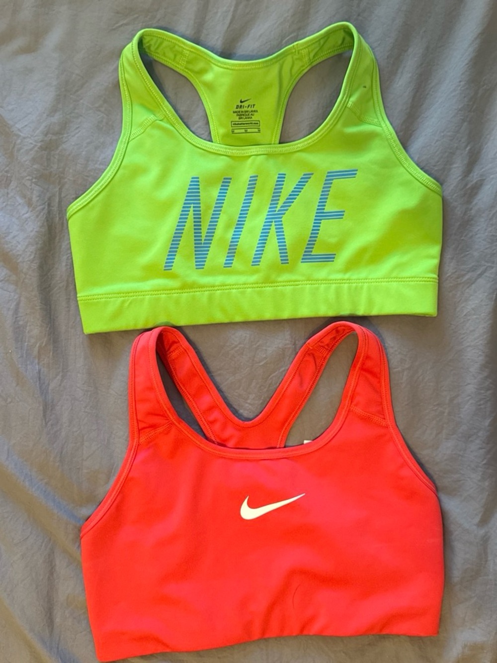 Nike Women’s Neon Green and Coral Sports Bras - 2-Pack Size M